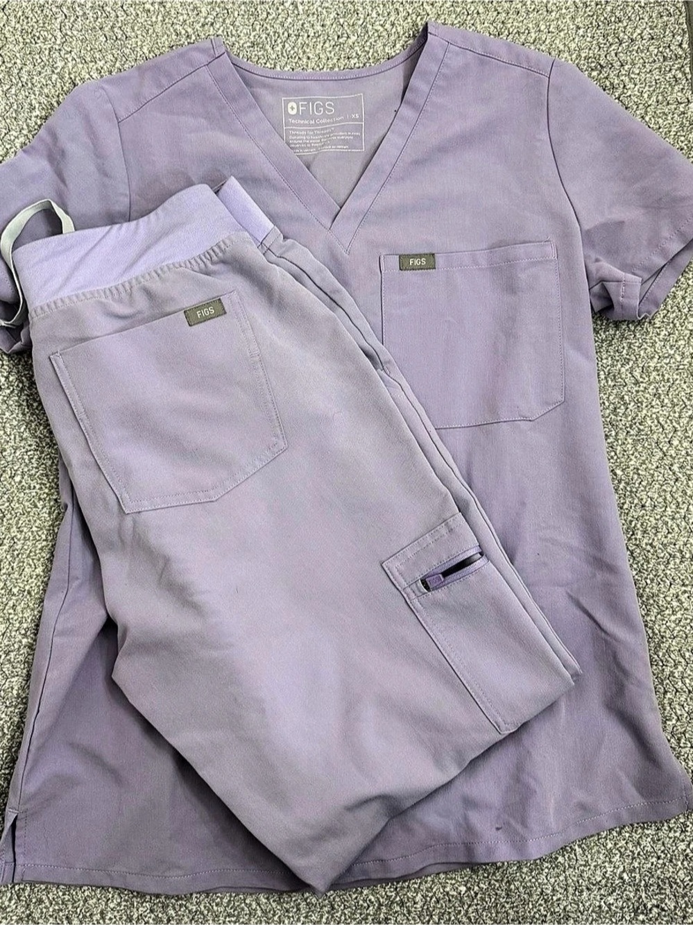 FIGS Catarina Scrub Top and Zamora Jogger Scrub Pant Set Purple